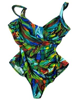 Miraclesuit Swimsuit Women 10 One Piece Tropical Leaf Print Tummy Control NWOT